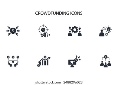 Crowdfunding investment icon set.vector.Editable stroke.linear style sign for use web design,logo.Symbol illustration.