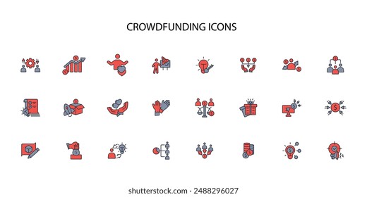 Crowdfunding investment icon set.vector.Editable stroke.linear style sign for use web design,logo.Symbol illustration.