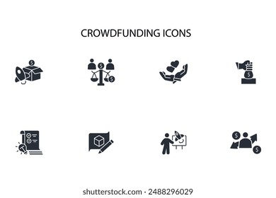 Crowdfunding investment icon set.vector.Editable stroke.linear style sign for use web design,logo.Symbol illustration.