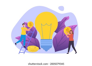 Crowdfunding and investment into idea concept. Vector illustration.