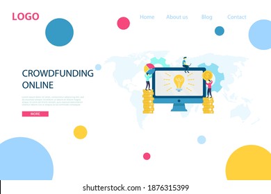 Crowdfunding, investment vector concept of people invest in idea or business startup. Crowd funding, charity flat illustration for Landing page, banner design. Online service to donate, raise money