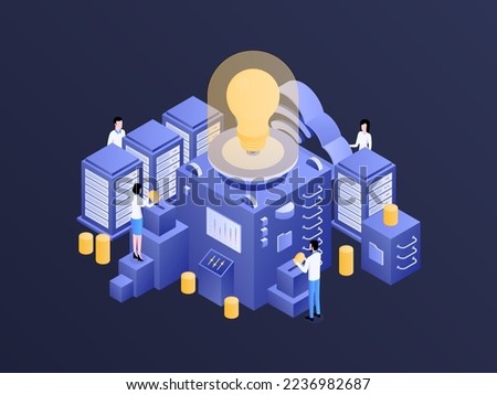 Crowdfunding Isometric Dark Gradient Illustration. Suitable for Mobile App, Website, Banner, Diagrams, Infographics, and Other Graphic Assets.