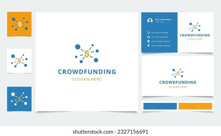 Crowdfunding logo design with editable slogan. Branding book and business card template.