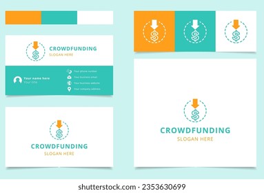 Crowdfunding logo design with editable slogan. Branding book and business card template.