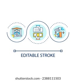 Crowdfunding loop concept icon. Business investment. Company dividend. Corporate shares abstract idea thin line illustration. Isolated outline drawing. Editable stroke. Arial font used