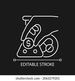 Crowdfunding for medical trials white linear icon for dark theme. Raising research funds. Thin line customizable illustration. Isolated vector contour symbol for night mode. Editable stroke