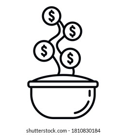 Crowdfunding money plant icon. Outline crowdfunding money plant vector icon for web design isolated on white background