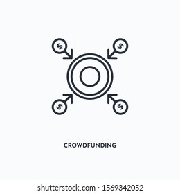 Crowdfunding outline icon. Simple linear element illustration. Isolated line Crowdfunding icon on white background. Thin stroke sign can be used for web, mobile and UI.