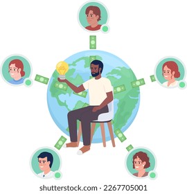 Crowdfunding platform for startups flat concept vector spot illustration. Editable 2D cartoon character on white for web design. Cash contributions creative idea for website, mobile, magazine