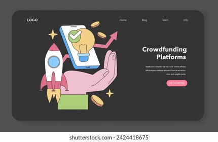 Crowdfunding Platforms concept. Visualizes the support of innovative projects through online funding, propelling ideas to success. Flat vector illustration