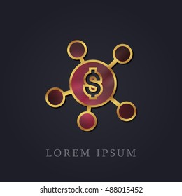 Crowdfunding Red Ruby with Golden Frame Precious Jewellery Icon / Logo Design
