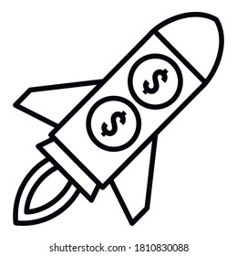 Icono del cohete de crowdfunding. Esbozar icono del vector del cohete de crowdfunding para el diseño web aislado en fondo blanco