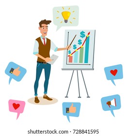 Crowdfunding, Start Up Vector. Crowd Funding Process Concept. Innovative Start Up Monetization Project Idea. Isolated On White Cartoon Business Character Illustration
