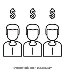Crowdfunding team icon. Outline crowdfunding team vector icon for web design isolated on white background