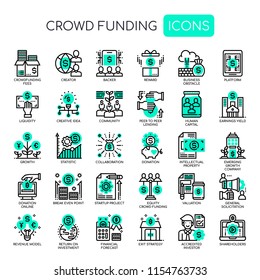 Crowdfunding , Thin Line and Pixel Perfect Icons