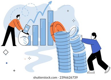 Crowdfunding. Vector illustration. Backers contributions protect and nurture creative projects Investing in crowdfunding campaigns diversifies investment portfolios strategically Crowdfunding bridges