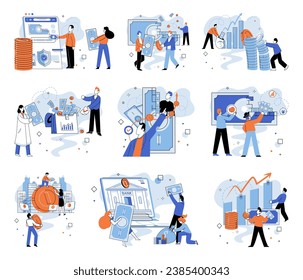 Crowdfunding. Vector illustration. Crowdfunding bridges gap between entrepreneurs and investors Effective communication with backers ensures crowdfunding campaign success Crowdfunding creates