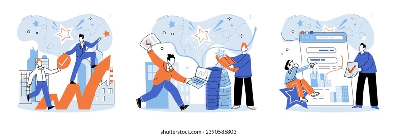 Crowdfunding. Vector illustration. Crowdfunding creates opportunities for underrepresented creators and entrepreneurs Financial support helps entrepreneurs overcome obstacles in crowdfunding