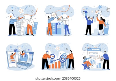 Crowdfunding. Vector illustration. Effective storytelling engages and inspires potential backers in crowdfunding campaigns Financial support helps entrepreneurs pivot and adapt in crowdfunding