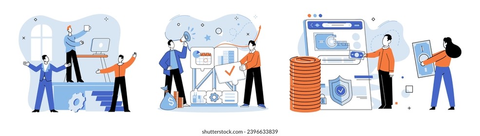 Crowdfunding. Vector illustration. Financial backing helps businesses overcome early-stage challenges in crowdfunding Investors support socially impactful projects in crowdfunding enables