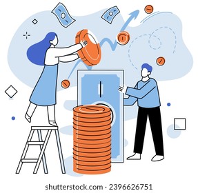 Crowdfunding. Vector illustration. Crowdfunding offers investment opportunities in diverse range projects Funding obtained through crowdfunding enables startups to grow Donating to crowdfunding