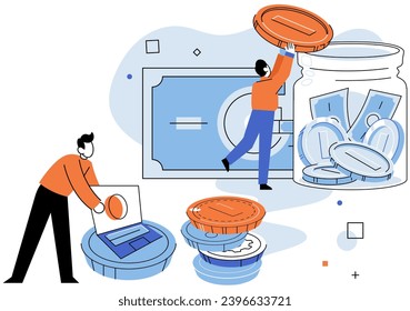 Crowdfunding. Vector illustration. Profitability is key consideration in crowdfunding for both backers and entrepreneurs The crowds financial support turns creative vision into profitable business