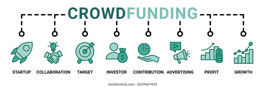 Crowdfunding web icon vector illustration concept with icon of startup, collaboration, target, investor, contribution, advertising, profit, growth