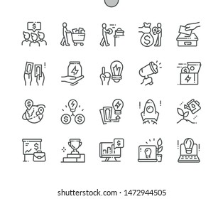 Crowdfunding Well-crafted Pixel Perfect Vector Thin Line Icons 30 2x Grid for Web Graphics and Apps. Simple Minimal Pictogram