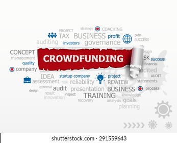 Crowdfunding word cloud concept. Design illustration concepts for business, consulting, finance, management, career.