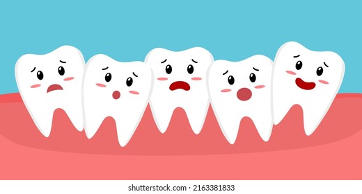 Crowding teeth dental problem cartoon character in flat design.