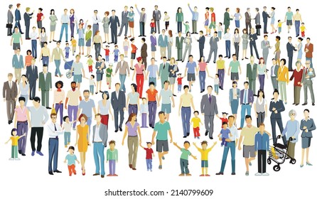 Crowds, large group of people isolated on white