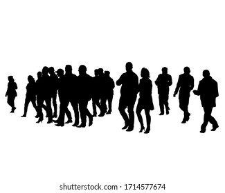 Crowds of people on street. Isolated silhouettes of people on white background