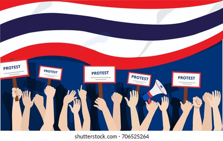 Crowds of people protested against with social or political issue on Thailand or the civil mass doing long march to government