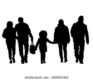 Crowds people walking on street. Isolated silhouette on a white background