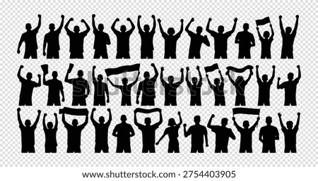 Crowds Silhouettes with Raised Fists and Flags