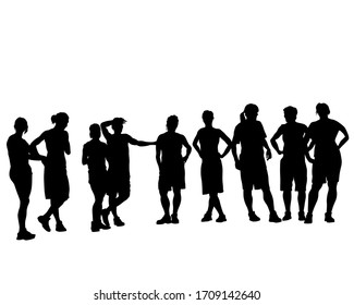 Crowds young people on street. Isolated silhouette on a white background