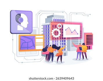 Crowdsourced AI for Community Problem Solving abstract concept vector illustration. AI solves local challenges through crowd collaboration. abstract metaphor.