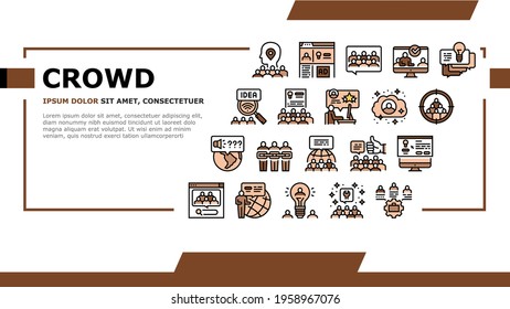 Crowdsourcing Business Landing Web Page Header Banner Template Vector. Internet Advertising And Social Media Promotion, Idea And Viral Marketing Crowdsourcing Illustration