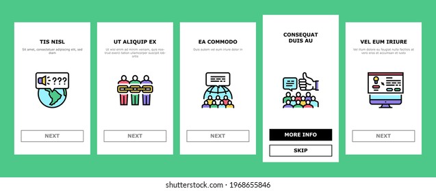 Crowdsourcing Business Onboarding Mobile App Page Screen Vector. Internet Advertising And Social Media Promotion, Idea And Viral Marketing Crowdsourcing Illustrations