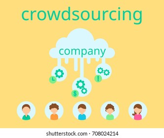 Crowdsourcing business. Vector flat design. Flyer or brochure. Crowdsourcing concept.