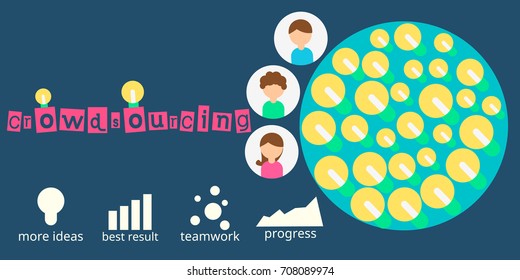 Crowdsourcing business. Vector flat design. Flyer or brochure. Crowdsourcing concept.