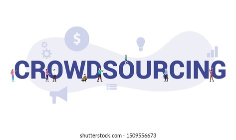 crowdsourcing concept with big word or text and team people with modern flat style - vector
