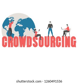 Crowdsourcing concept with people. Isolated vector illustration. Trendy flat design.