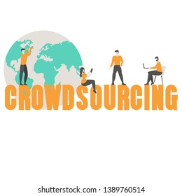 Crowdsourcing concept with people. Isolated vector illustration. Trendy flat design.