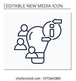 Crowdsourcing line icon. Sharing ideas with like-minded people. Discussion. Information, opinions from people sourced via Internet.New media concept. Isolated vector illustration.Editable stroke