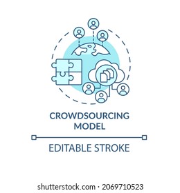 Crowdsourcing Model Blue Concept Icon. Crowdfunding Project. Community Investment. Business Model Abstract Idea Thin Line Illustration. Vector Isolated Outline Color Drawing. Editable Stroke