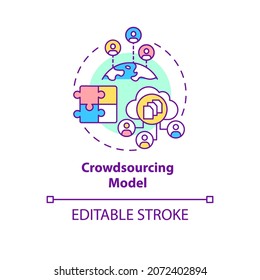 Crowdsourcing Model Concept Icon. Crowdfunding Project. Community Investment. Business Model Abstract Idea Thin Line Illustration. Vector Isolated Outline Color Drawing. Editable Stroke