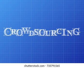 Crowdsourcing text hand drawn on blueprint background
