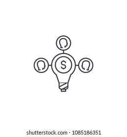 crowdsoursing vector line icon, sign, illustration on background, editable strokes