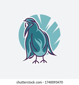 crowing y enfurecido personaje del logo de Bird estilo línea plana. Para emoji, icono, pegatina, logotipo, pin, parche, placa de ilustración vectorial